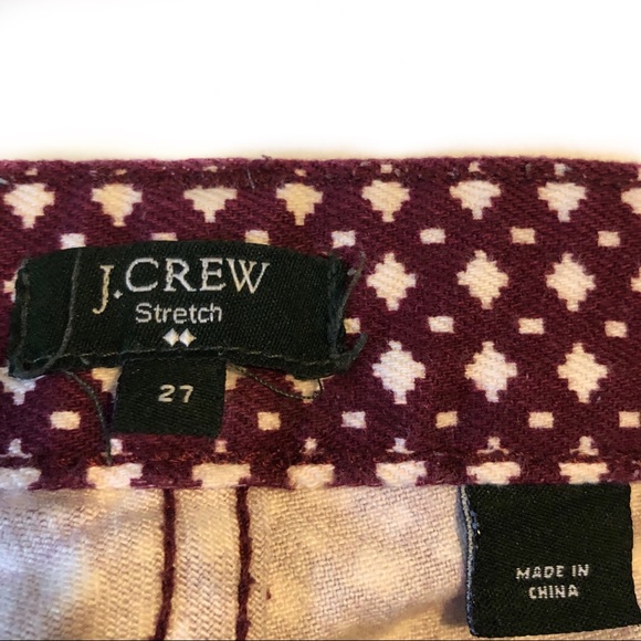 J. Crew Stretch Skinny Geometric Print Jeans Wine - Picture 7 of 8